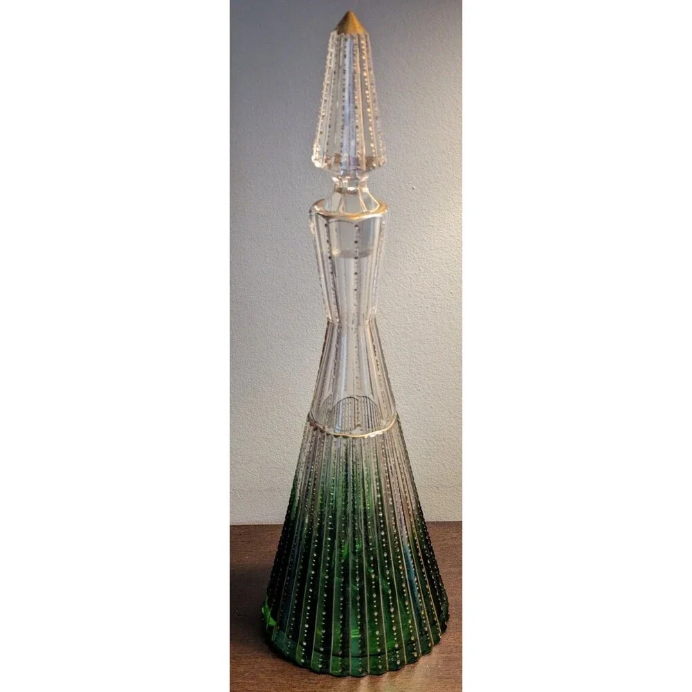 Antique Moser Decanter Crystal Cordial Clear-to-Green W Prism-Cut Body Rare
